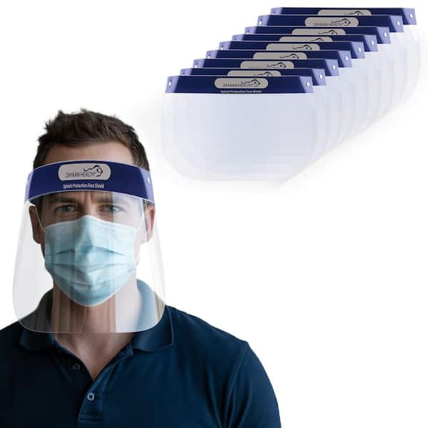 Lightweight Disposable Safety Face Shield with Elastic Headband, Full Face Coverage for Men and Women, Blue (10-Pack)