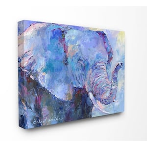16 in. x 20 in."Brightly Colored Blue and Purple Painted Elephant Portrait" by Artist Richard Wallich Canvas Wall Art