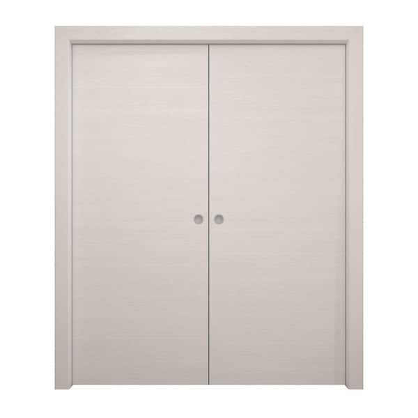 Sartodoors 84 in. x 96 in. Painted White Oak Solid Wood Double Pocket Doors With Hardware