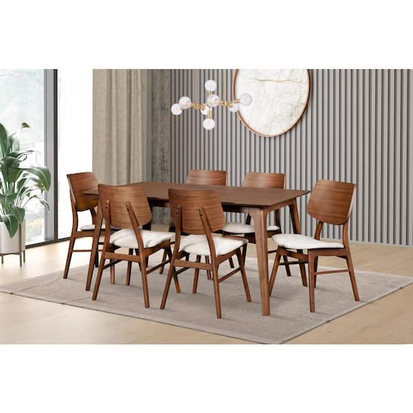 New Classic Furniture Oscar 7-Piece Wood Top Rectangle Dining Set, Walnut