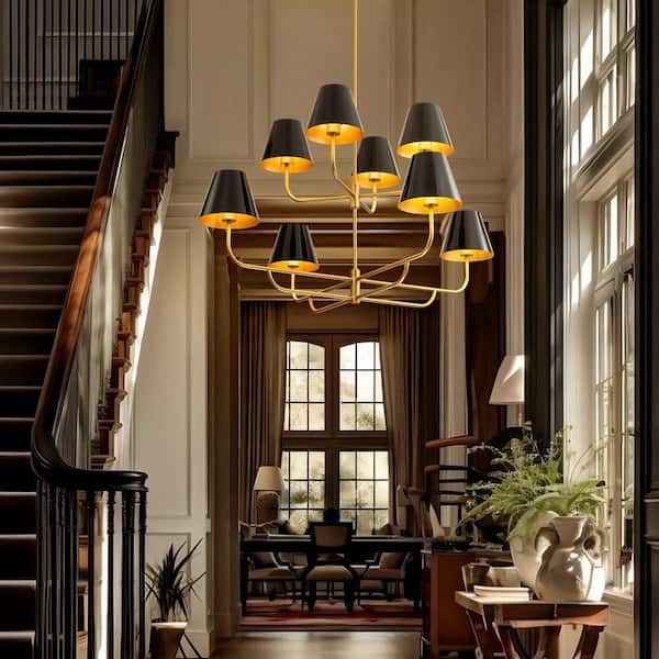 RRTYO Olive 8-Light Mid-Century Modern Black 2-Tiered Oversize