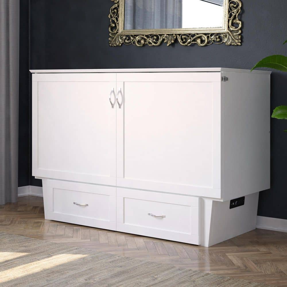 Queen-Sized Monroe Murphy Bed Chest with Single Drawer in White