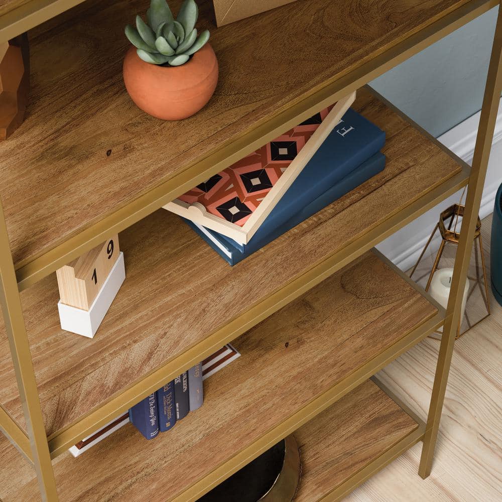 Luxurious Sindoori Mango & Satin Gold 5-Level Open Shelf Bookcase