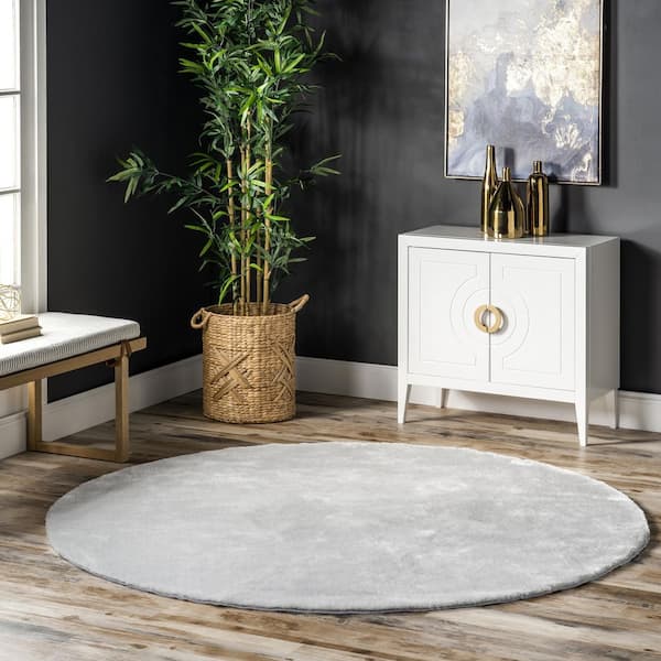 Loni Solid Machine Washable Shag Light Gray 4 ft. x 4 ft. Area Rug