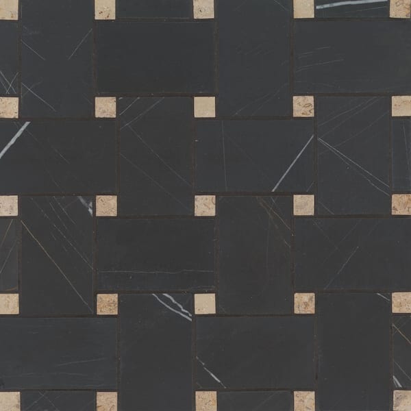 Bedrosians Jumbo Basketweave Sahara Noir and Beige Dot 11.25 in. x 11.25 in. Honed Marble Mosaic Floor Tile (8.74 sq. ft./Case)