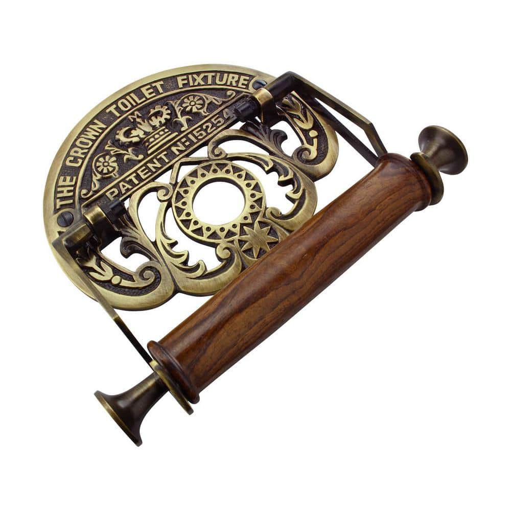 Antique Brass and Wood Victorian Style Toilet Paper Holder