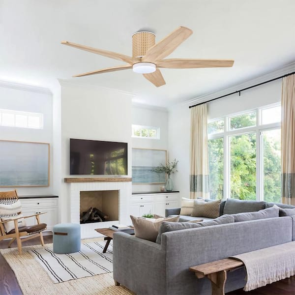 54 Inch.(4.5ft) 5 Blades Dc Motor Indoor Flush Mount Ceiling Fan With Light Kit  White and Wood Color