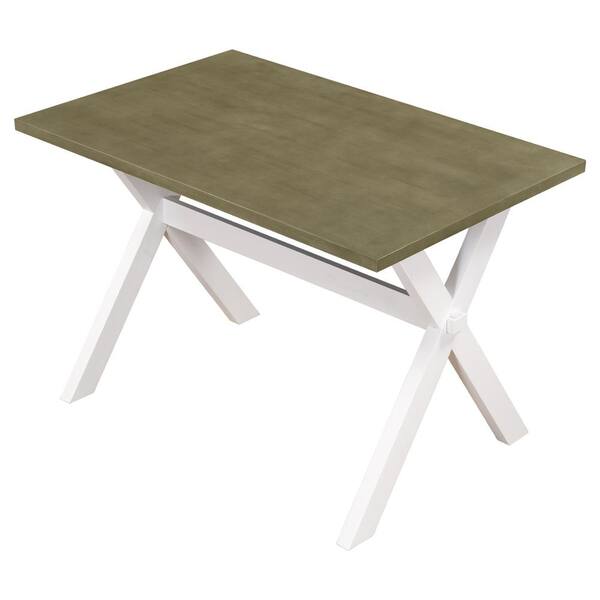 Zeus & Ruta 45 in. x 30 in. x 30 in. Gray Green Rustic Wood Dining Table with X-Shape Legs for Farmhouse Kitchen