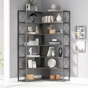 Dropship 74.8 Inch Bookshelf L-shape MDF Boards Stainless Steel Frame  Corner 6-tier Shelves Adjustable Foot Pads, Black to Sell Online at a Lower  Price