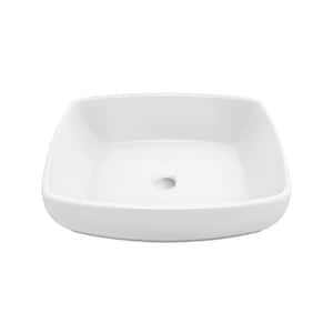 Matte Stone Composite 19-in x 14-in Rectangular Ceramic Bathroom Vanity Vessel Sink Scratch Resistant in White