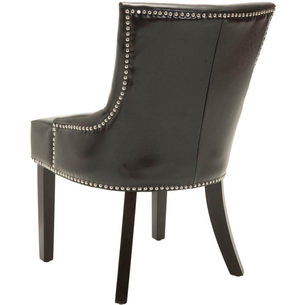 Transitional Black Leather Upholstered Parsons Side Chair