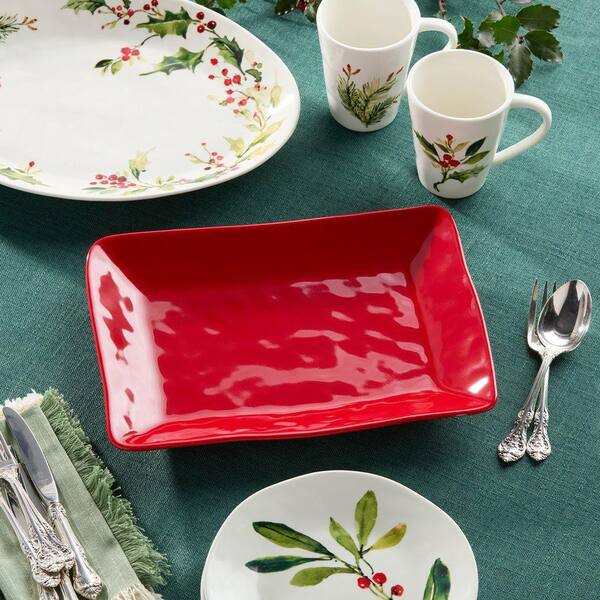 Certified International Berry Red Christmas 14 in. Rectangular Red
