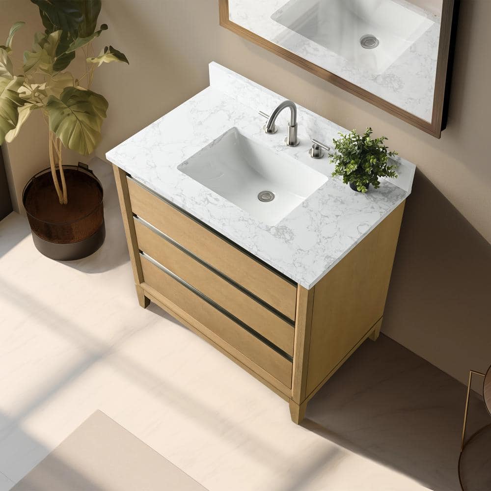 Natural Oak 36" Single Bathroom Vanity with Marble Top