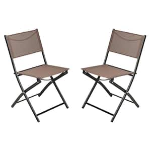 Black Steel Outdoor Lounge Chair in Brown (Set of 2)
