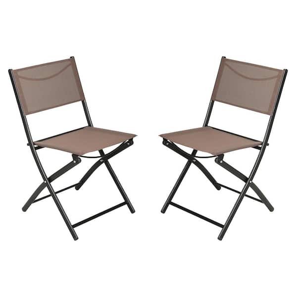 Unbranded Black Steel Outdoor Lounge Chair in Brown (Set of 2)