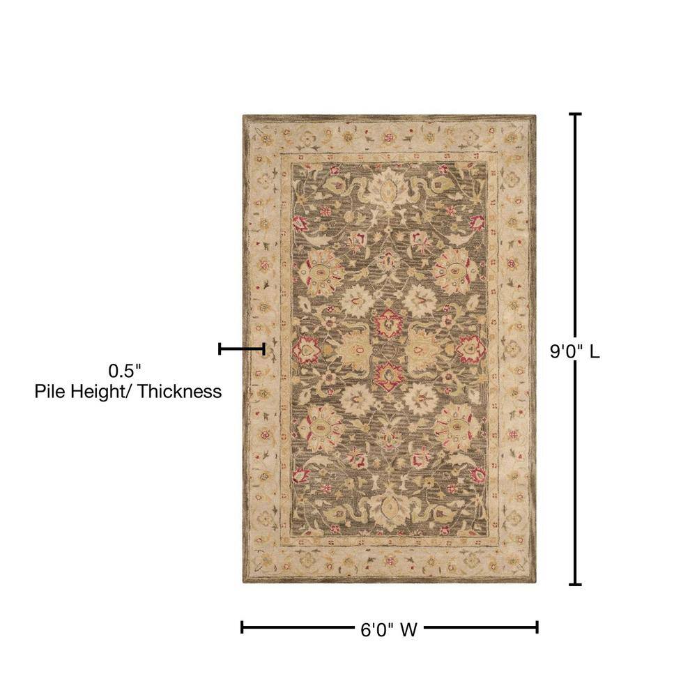 Handmade Gray Floral Wool Area Rug, 6' x 9'