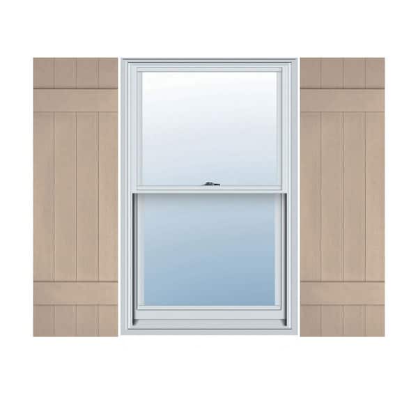 Ekena Millwork 14 in. x 39 in. Lifetime Vinyl Standard Four Board Joined Board and Batten Shutters Pair Wicker