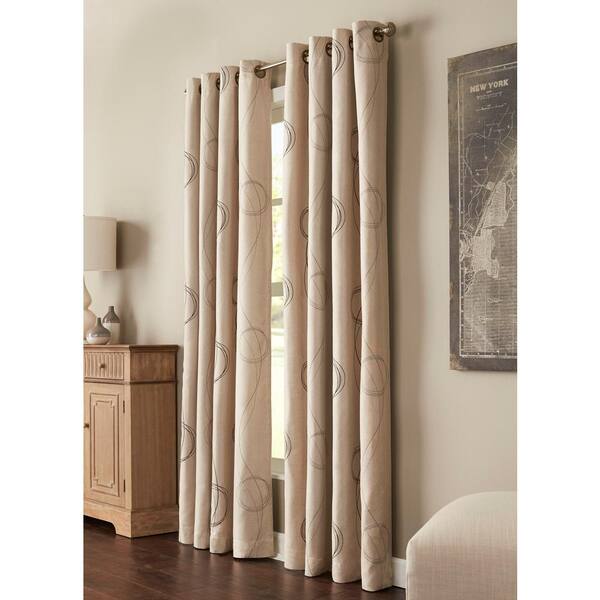 THERMALOGIC Brooke Printed Beige Polyester 54 in. W x 95 in. L Grommet Indoor Room Darkening Curtain (Single Panel)