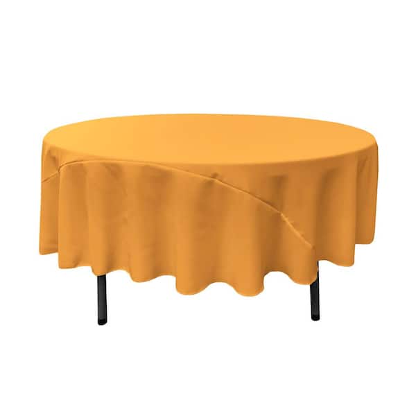 LA Linen 90 in. Gold Polyester Poplin Round Tablecloth
