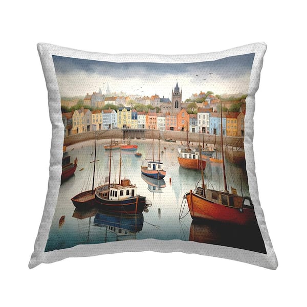 Stupell Industries Beach Town Pier Multi-Color Square Outdoor Throw Pillow