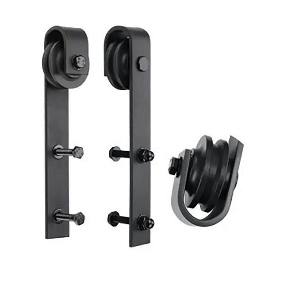 Black Steel Sliding Barn Door Hardware Kit for 18 in. Doors