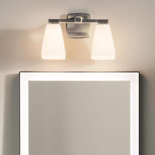 Marant 14.25 in. 2-Light Vanity Light with Opal Glass in Brushed Nickel