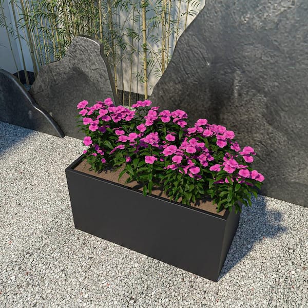 Bloom 31.5 in. Black, Fiberstone and Clay Planter Rectangular for Indoor and Outdoor