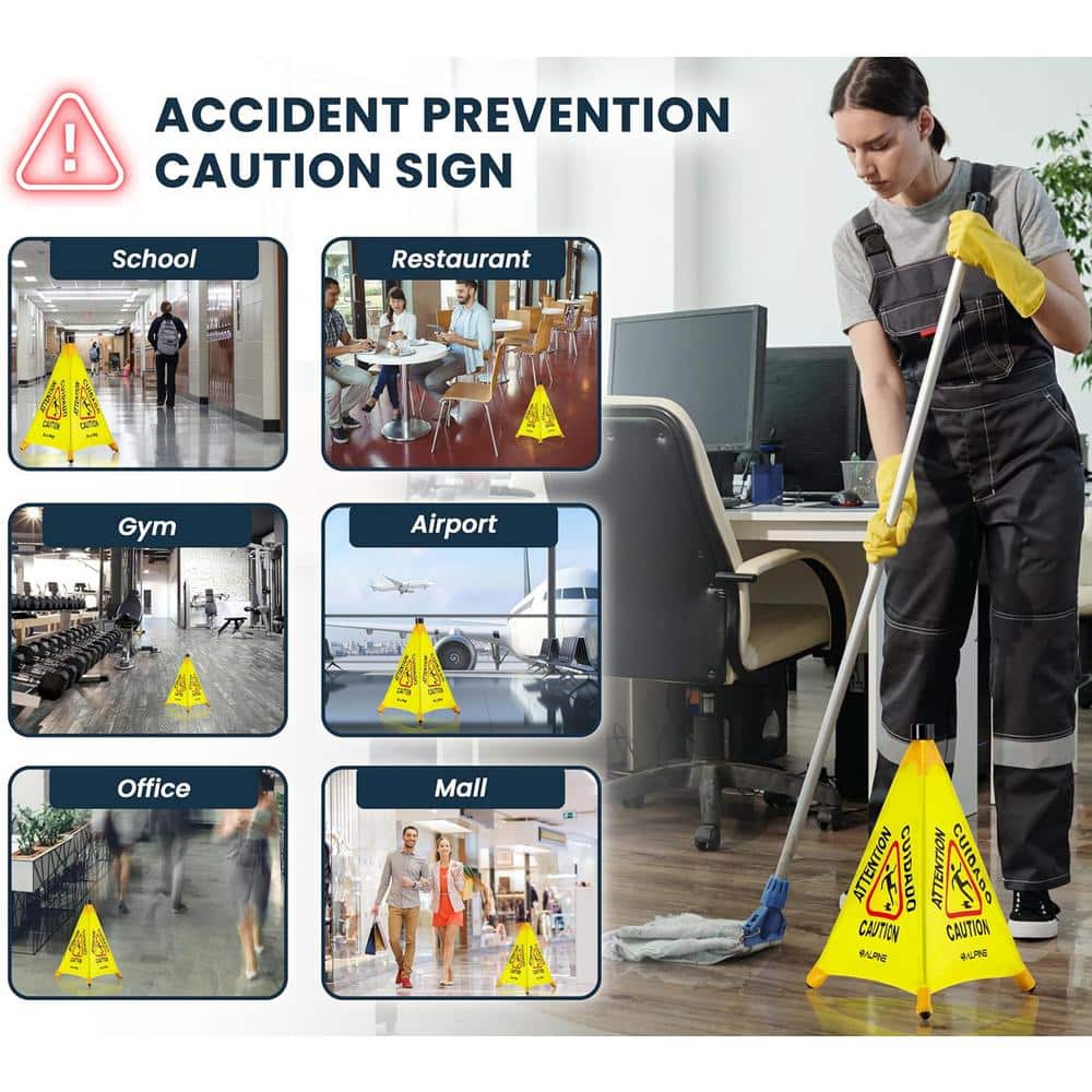 Yellow Polyester Triangular Two-Sided Wet Floor Caution Sign