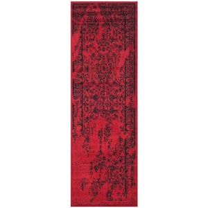 Adirondack Red/Black 3 ft. x 10 ft. Border Floral Runner Rug