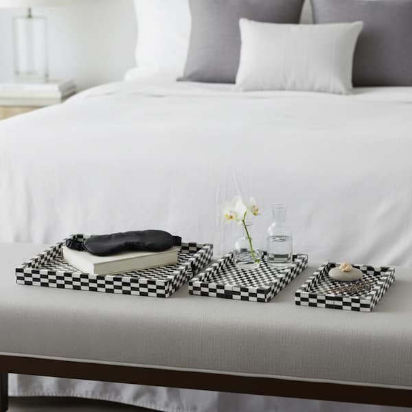 Black Rectangle Resin Geometric 13/18/24 in. Decorative Trays (Set of 3)