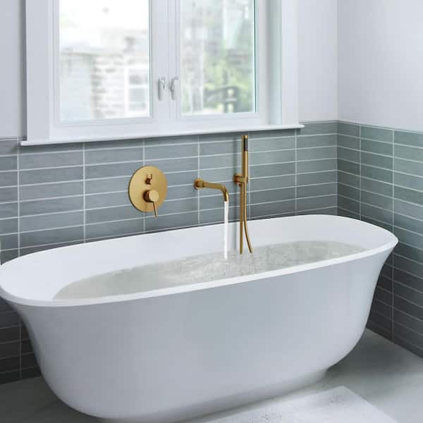 2-Spray Wall Mounted Tub and Shower Faucet Set 2.5 GPM with Handheld Sprayer in Brushed Gold (Valve Included)