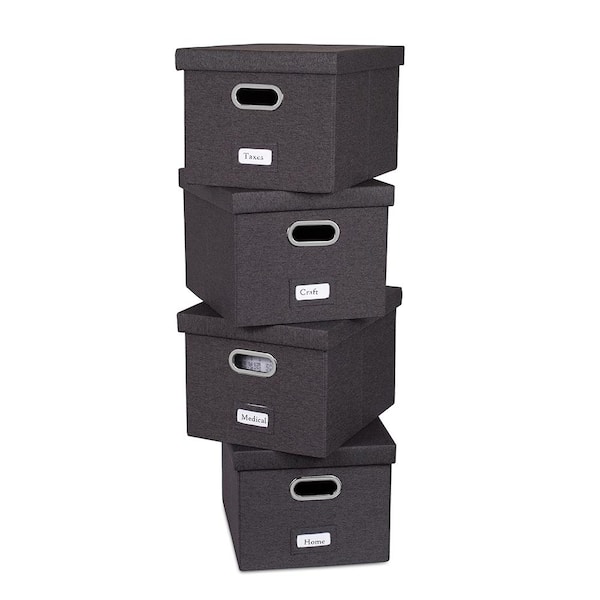BirdRock Home Charcoal Collapsible File Storage Organizer with Lid (4-Pack)