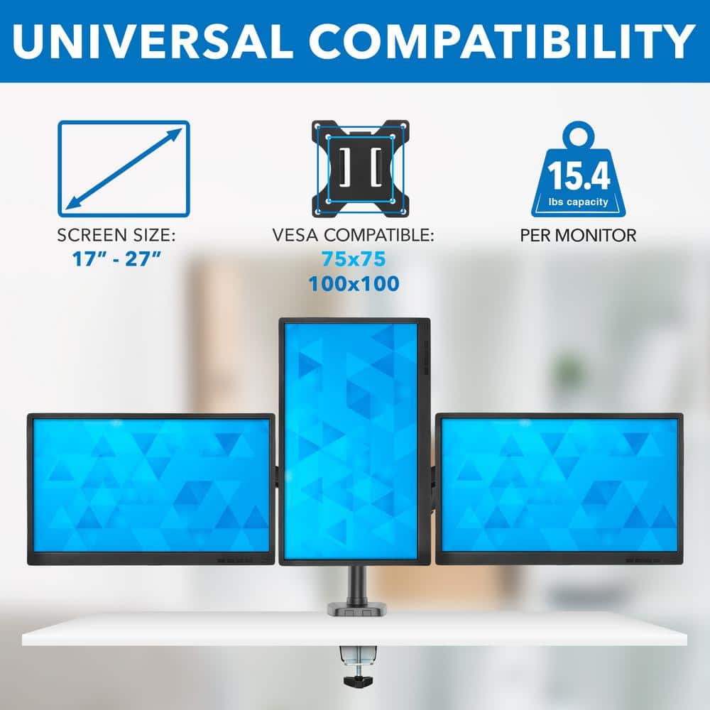 Black Triple Monitor Desk Mount with Gas Spring Arms