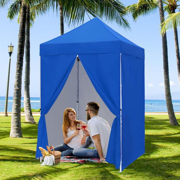 COOS BAY 5 ft. x 5 ft. Blue Instant Canopy Pop Up Tent with 4-Removable Sidewall Panels, Adjustable Height, Wheeled Carry Bag