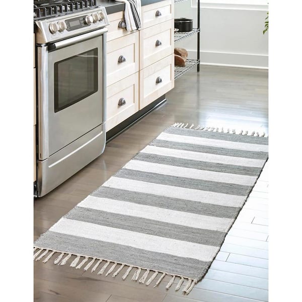 Chindi Rag Striped Gray 2 ft. 2 in. x 8 ft. Area Rug