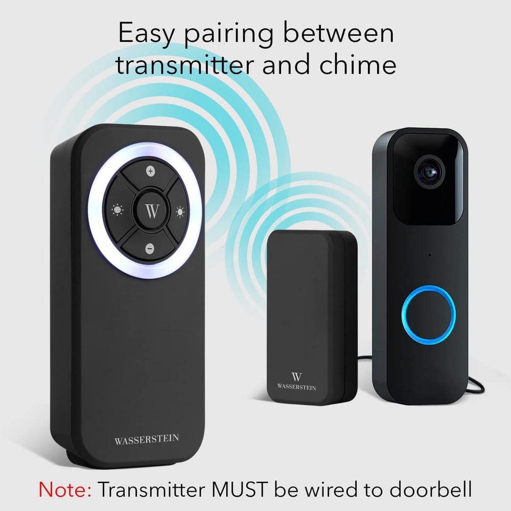 Black Wireless Smart Doorbell Chime with LED Light