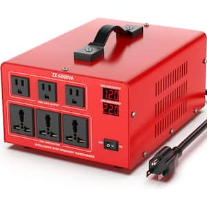 6000W Heavy Duty Voltage Converter Transformer Step with 3 US Outlets, 3 Universal Outlets, LCD Display, Circuit Breaker