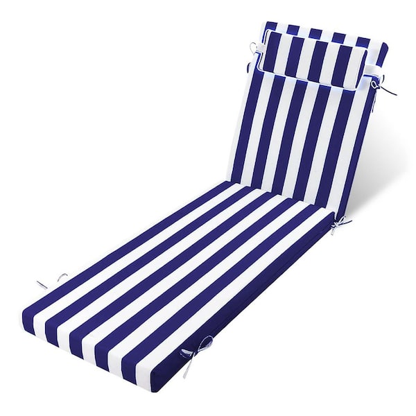 80 in. x 26 in. x 3 in. (1-Pack) Waterproof Outdoor Chaise Lounge Cushion With a Bath Towel Blue and White