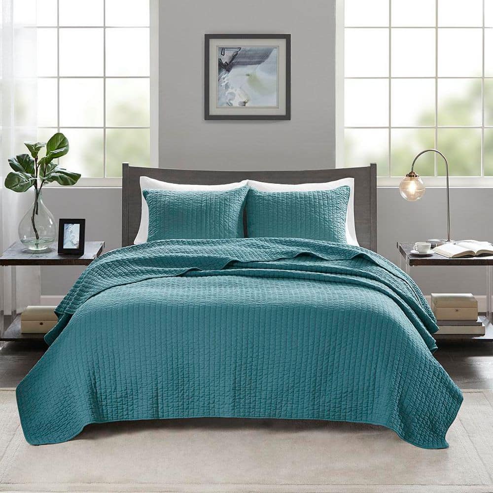 Teal Twin Microfiber Reversible Quilt Set