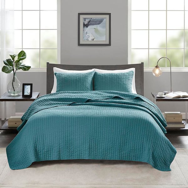 Madison Park Jaxson 2-Piece Teal Microfiber Twin/Twin XL Quilt Set
