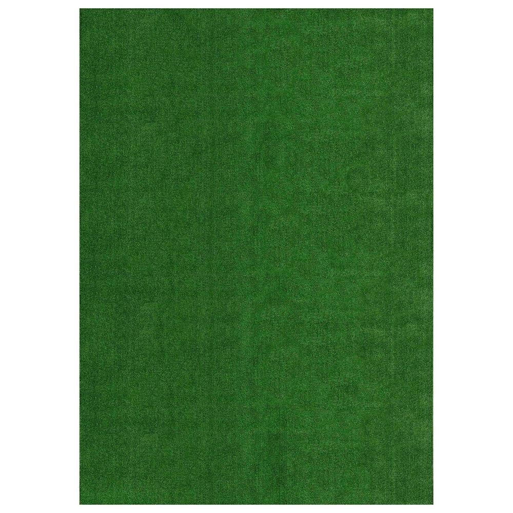 Ottomanson Turf Collection Waterproof Solid Grass 7x10 Indoor/Outdoor Artificial Grass Rug, 6 ft. 6 in. x 9 ft. 2 in., Green