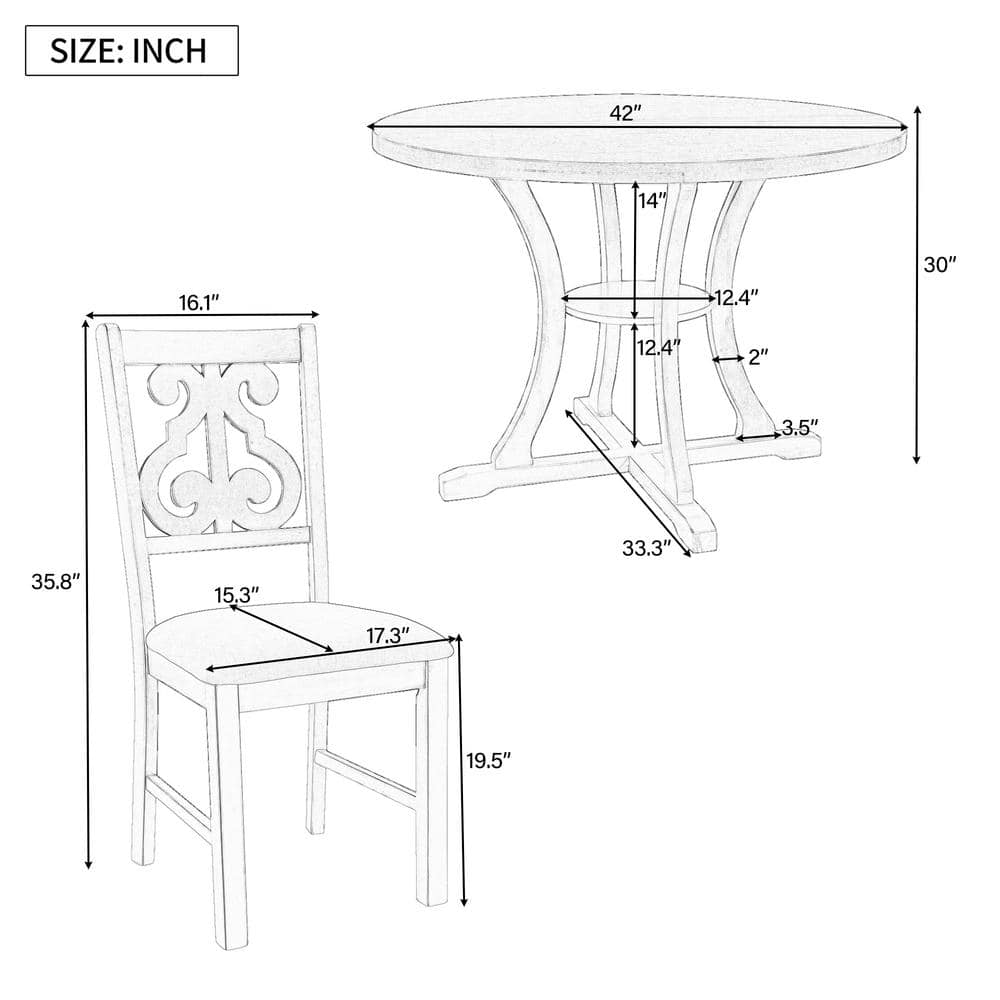 Gray Wood Round Bistro Dining Set with Beige Cushions