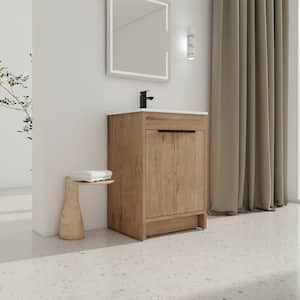 24 in. W x 18.31 in. D x 34.25 in. H Freestanding Bath Vanity in Oak with White Cultured Marble Top