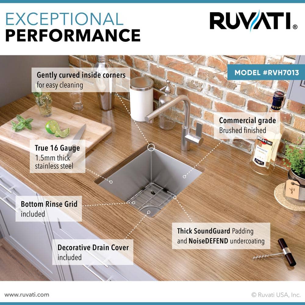Ruvati 15" Stainless Steel Undermount Single Bowl Kitchen Sink