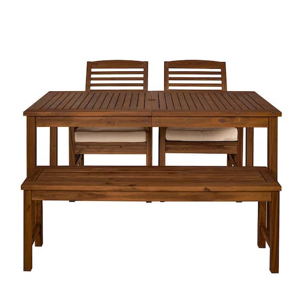 Dark Brown 4-Piece Wood Outdoor Dining Set with Cream Cushions