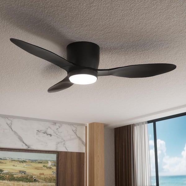 42 in. Smart Black 3 ABS Blades Flush Mount Standard Ceiling Fan with LED Light and Alexa/Voice/App/Remote Included