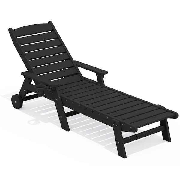Unbranded HDPE Black Adjustable Outdoor Lounge Chair(1-Pack)