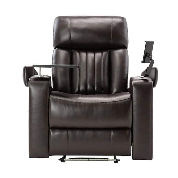 Unbranded Brown PU Leather Recliner Chair with 360° Swivel Tray Table and USB Charging Port