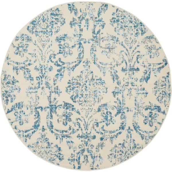 Nourison Jubilant Ivory/Blue 5 ft. x 5 ft. Persian Vintage Round Area Rug