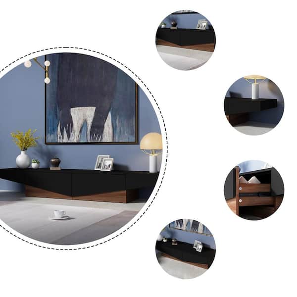 FUFU&GAGA Black and Brown Wooden Grain TV Stand FUFU&GAGA Black and Brown Wooden Grain TV Stand